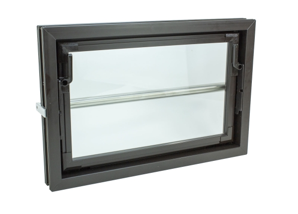Kellerfenster braun 80 x 40 Einfachverglasung mit Komplett Set Sicherheitsstange